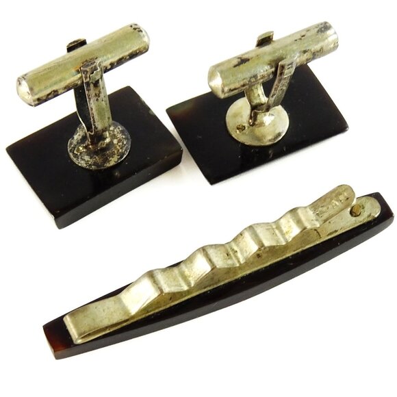 Dragon and You Chinese Character Vintage Cufflinks Set with Tie Clip Black - Picture 2 of 3
